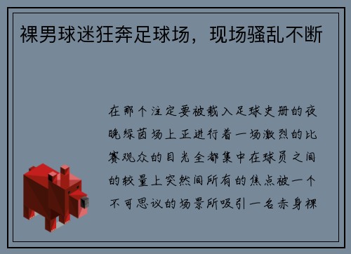 裸男球迷狂奔足球场，现场骚乱不断